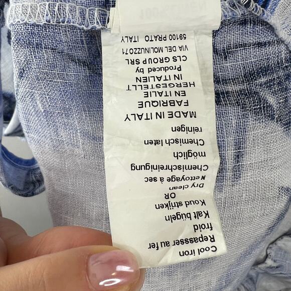 Piazza Del Tempio White Blue Tiered Top Linen Abstract Print Scoop Neck Size XL - Picture 12 of 12